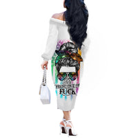 Fresh Out Of Fcks Messy Bun Tie Dye Off The Shoulder Long Sleeve Dress - Wonder Print Shop