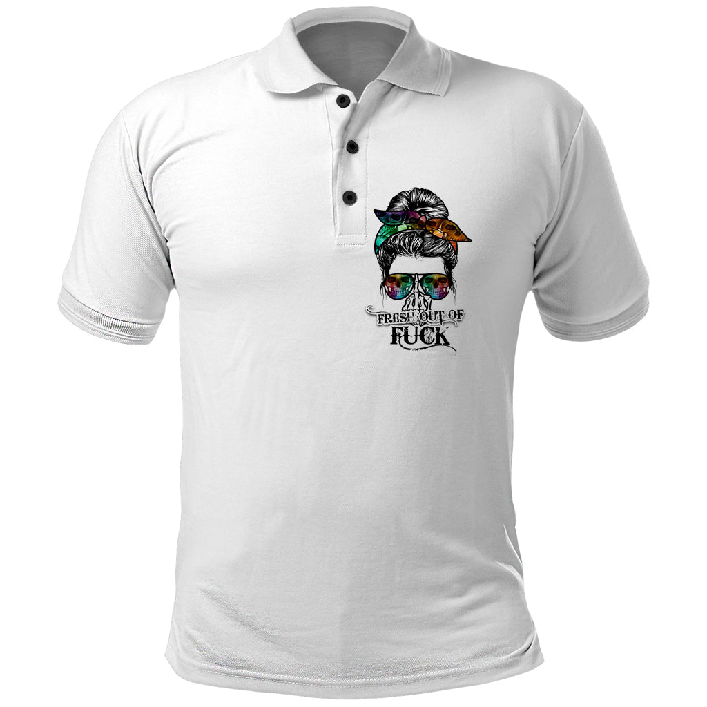 Fresh Out Of Fcks Messy Bun Tie Dye Polo Shirt - Wonder Print Shop