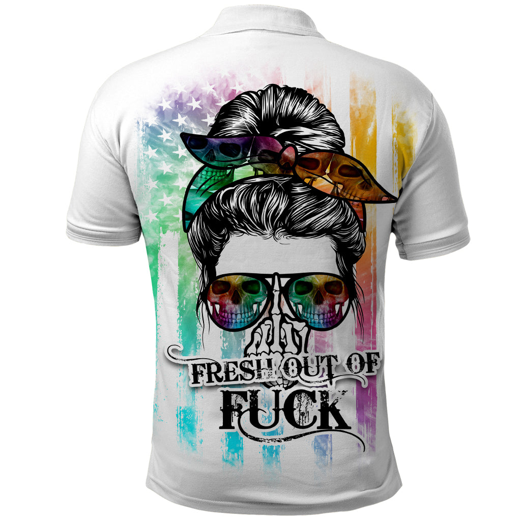 Fresh Out Of Fcks Messy Bun Tie Dye Polo Shirt - Wonder Print Shop