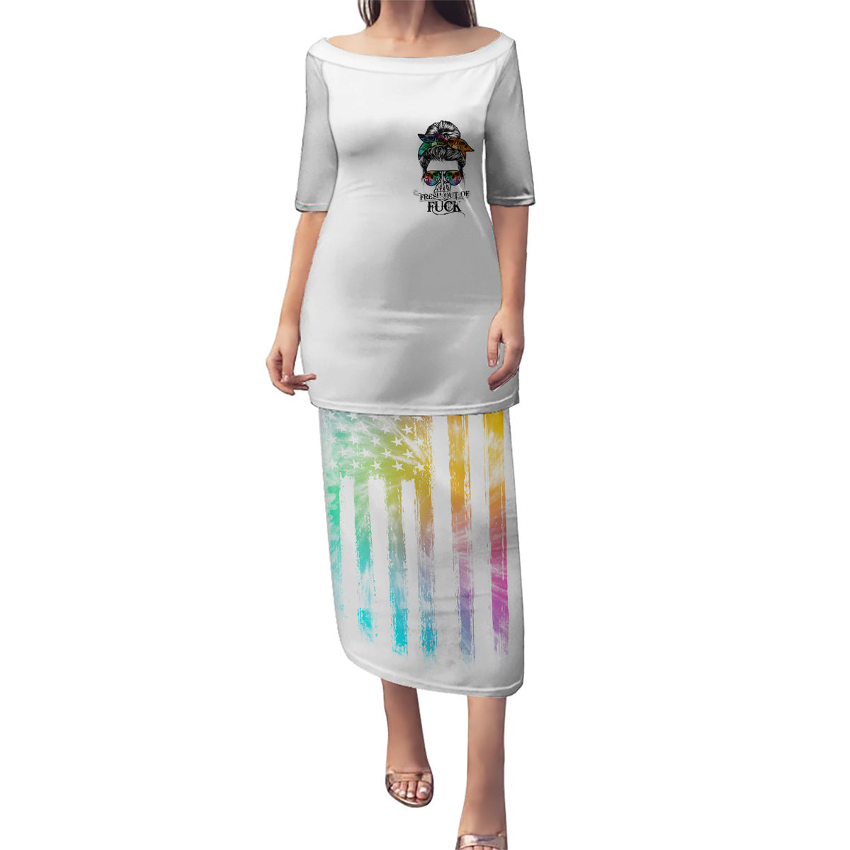 Fresh Out Of Fcks Messy Bun Tie Dye Puletasi - Wonder Print Shop