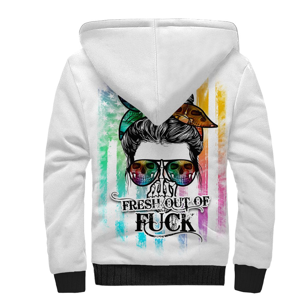 Fresh Out Of Fcks Messy Bun Tie Dye Sherpa Hoodie - Wonder Print Shop