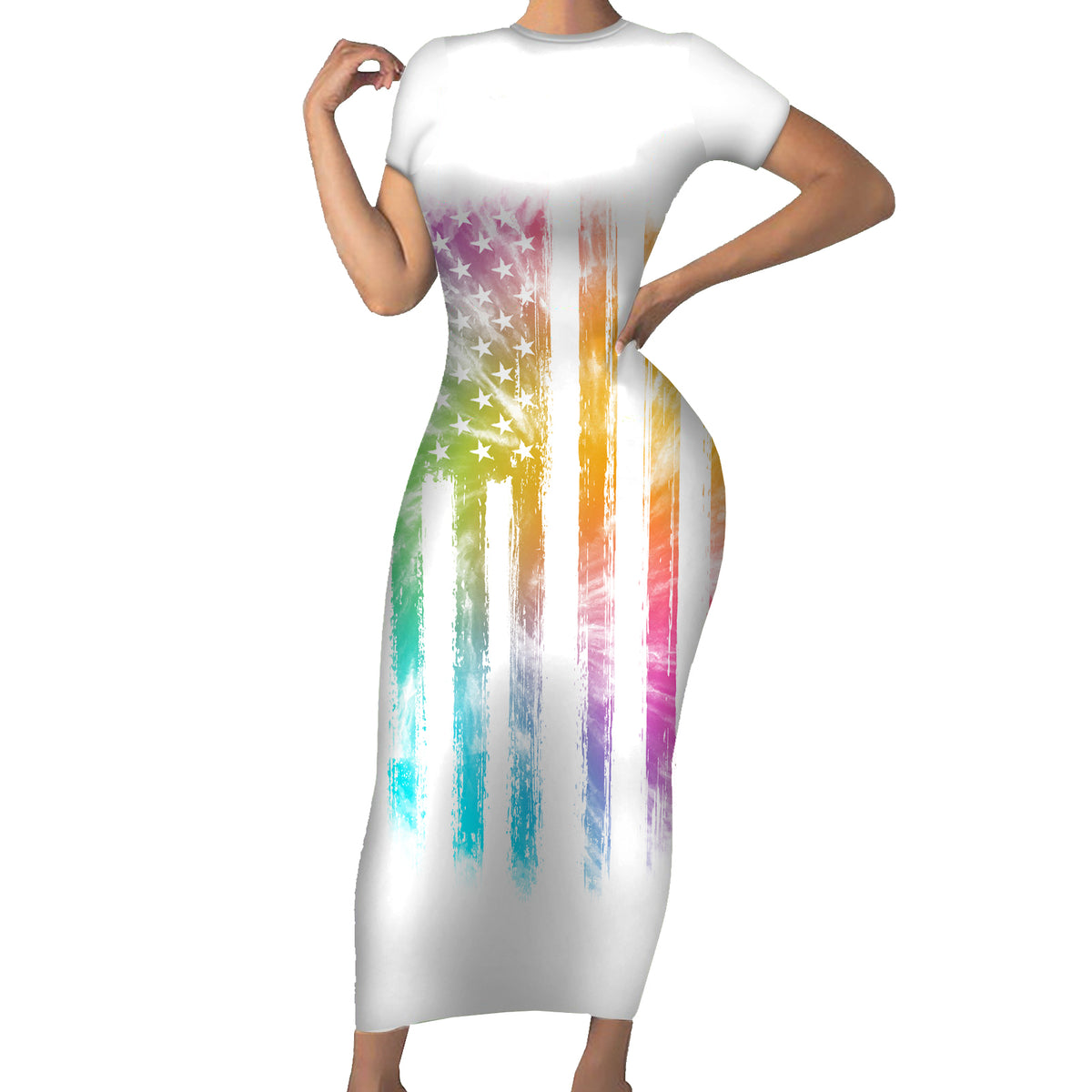 Fresh Out Of Fcks Messy Bun Tie Dye Short Sleeve Bodycon Dress - Wonder Print Shop