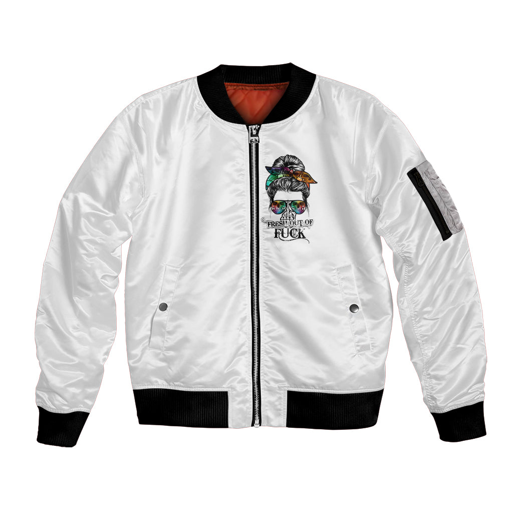 Fresh Out Of Fcks Messy Bun Tie Dye Sleeve Zip Bomber Jacket - Wonder Print Shop