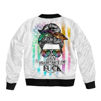Fresh Out Of Fcks Messy Bun Tie Dye Sleeve Zip Bomber Jacket - Wonder Print Shop