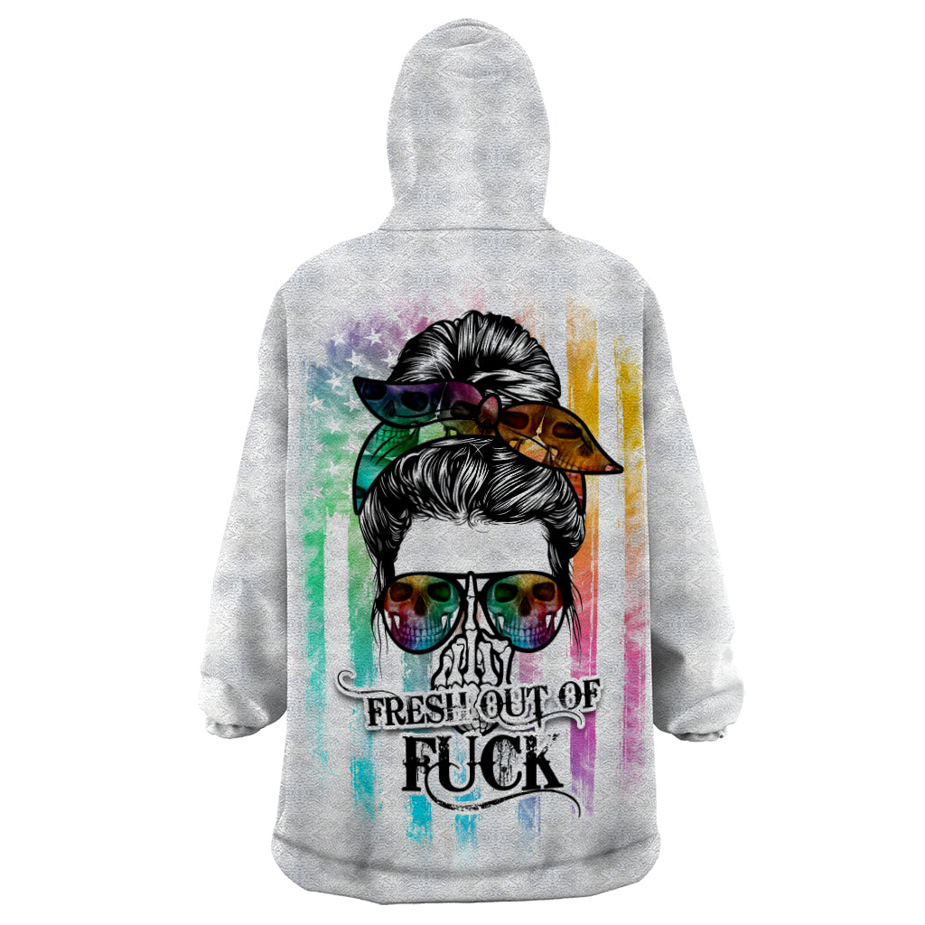 Fresh Out Of Fcks Messy Bun Tie Dye Wearable Blanket Hoodie - Wonder Print Shop