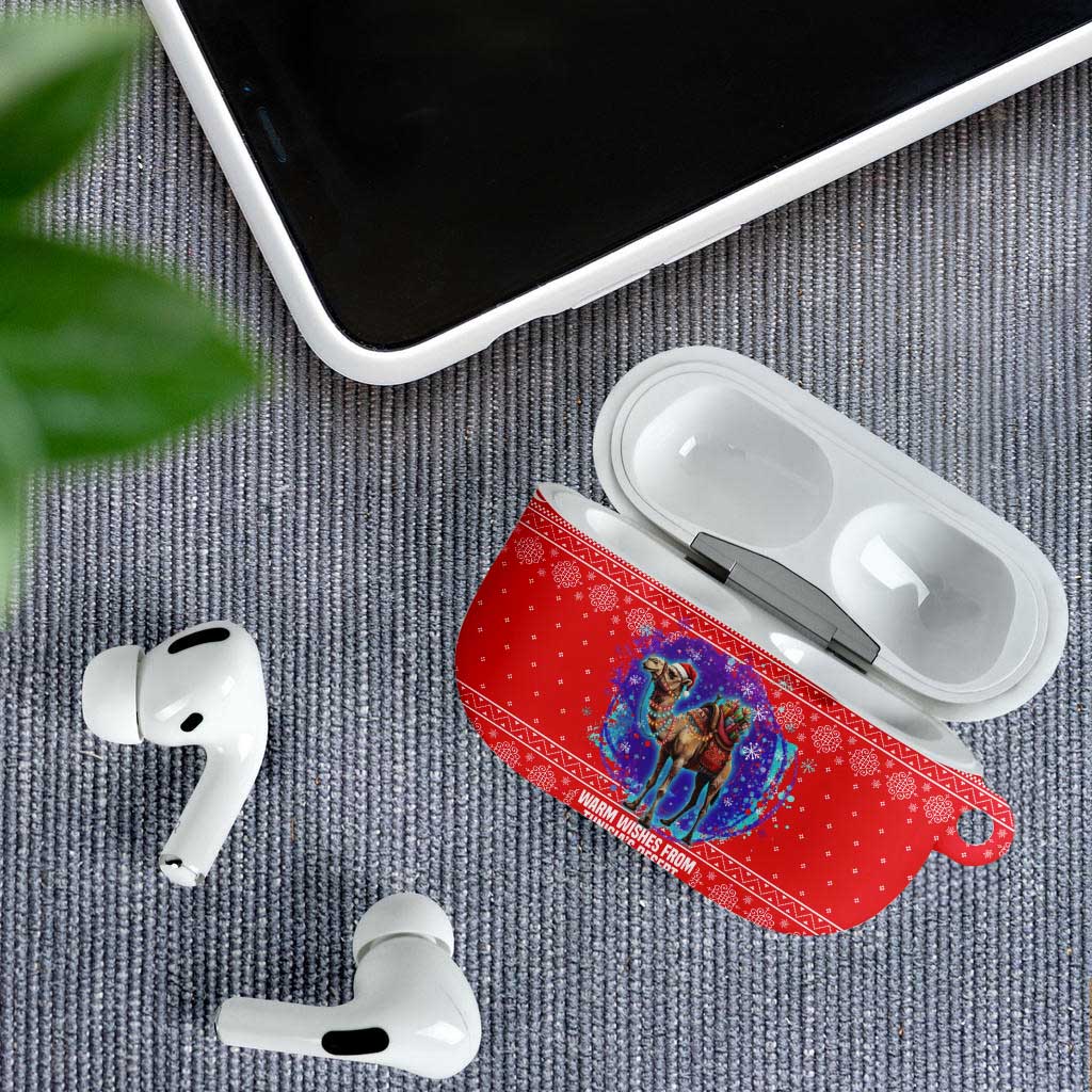 Tunisia Christmas AirPods Case with Desert Camel Crescent Snowflake Pattern and National Emblem - Wonder Print Shop
