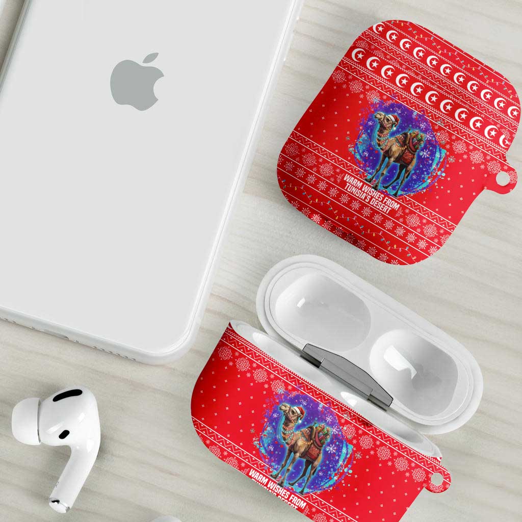 Tunisia Christmas AirPods Case with Desert Camel Crescent Snowflake Pattern and National Emblem - Wonder Print Shop