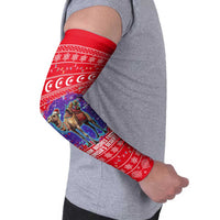 Tunisia Christmas Arm Sleeves with Desert Camel Crescent Snowflake Pattern and National Emblem - Wonder Print Shop