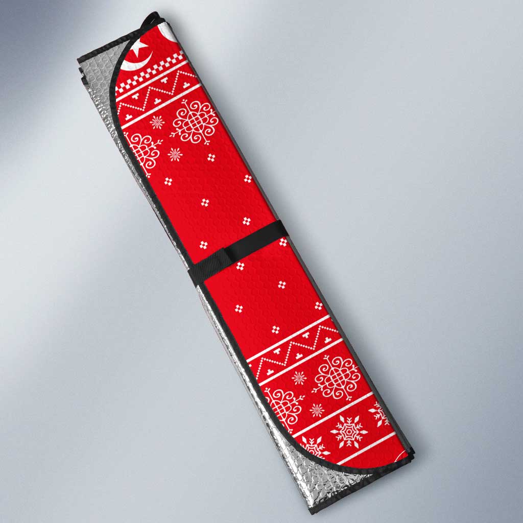 Tunisia Christmas Auto Sun Shade with Desert Camel Crescent Snowflake Pattern and National Emblem - Wonder Print Shop