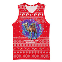 Tunisia Christmas Basketball Jersey with Desert Camel Crescent Snowflake Pattern and National Emblem - Wonder Print Shop
