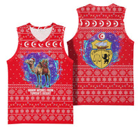 Tunisia Christmas Basketball Jersey with Desert Camel Crescent Snowflake Pattern and National Emblem - Wonder Print Shop