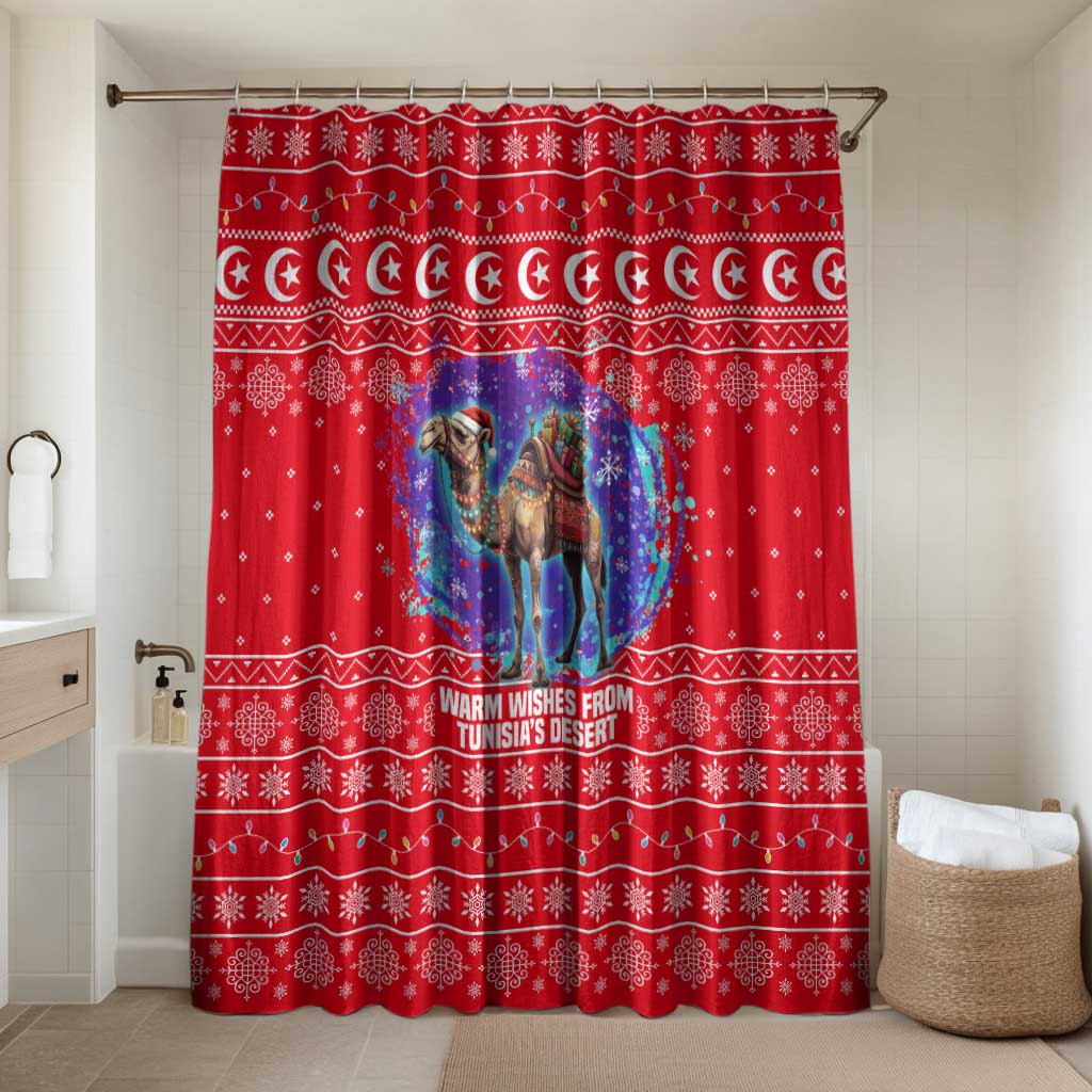 Tunisia Christmas Bathroom Set with Desert Camel Crescent Snowflake Pattern and National Emblem - Wonder Print Shop