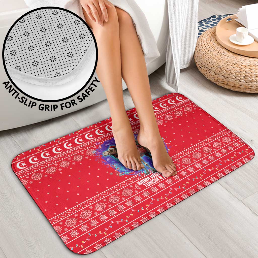 Tunisia Christmas Bathroom Set with Desert Camel Crescent Snowflake Pattern and National Emblem - Wonder Print Shop