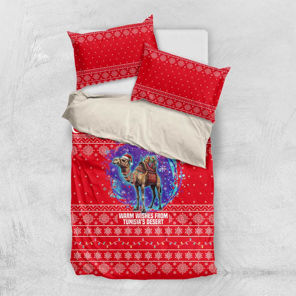 Tunisia Christmas Bedding Set with Desert Camel Crescent Snowflake Pattern and National Emblem - Wonder Print Shop