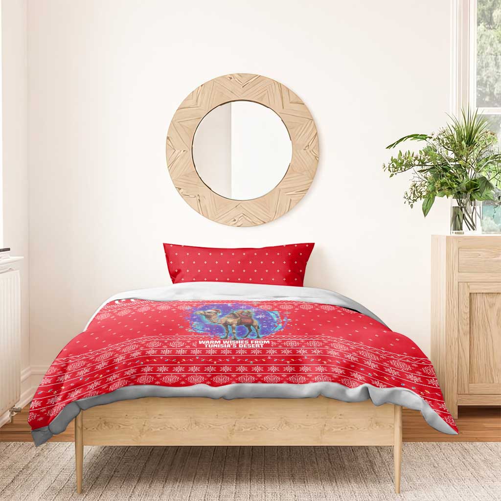 Tunisia Christmas Bedding Set with Desert Camel Crescent Snowflake Pattern and National Emblem - Wonder Print Shop