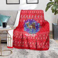 Tunisia Christmas Blanket with Desert Camel Crescent Snowflake Pattern and National Emblem - Wonder Print Shop