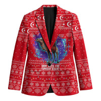 Tunisia Christmas Blazer with Desert Camel Crescent Snowflake Pattern and National Emblem - Wonder Print Shop