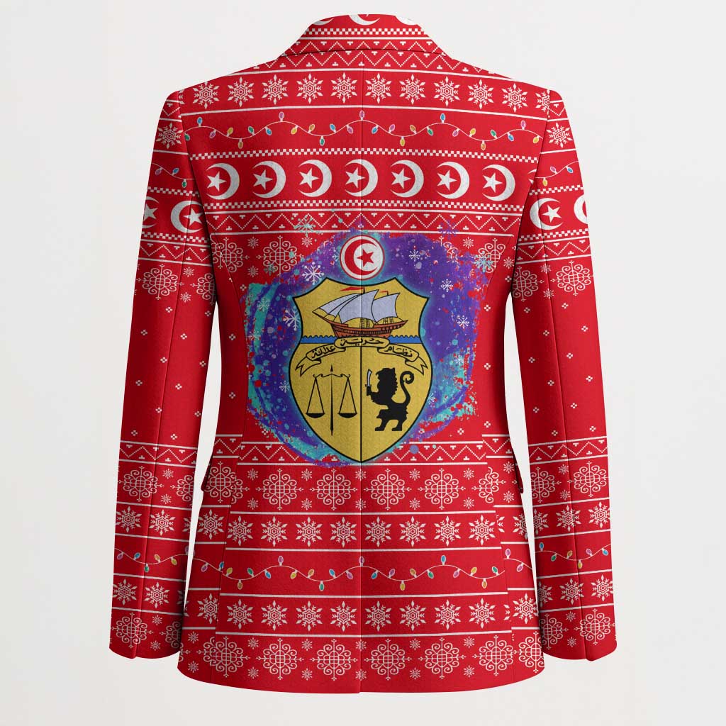 Tunisia Christmas Blazer with Desert Camel Crescent Snowflake Pattern and National Emblem - Wonder Print Shop