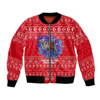 Tunisia Christmas Bomber Jacket with Desert Camel Crescent Snowflake Pattern and National Emblem - Wonder Print Shop