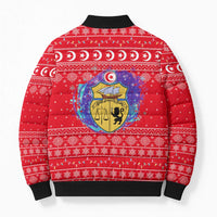 Tunisia Christmas Bomber Puffer Jacket with Desert Camel Crescent Snowflake Pattern and National Emblem - Wonder Print Shop