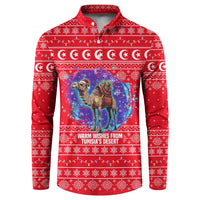 Tunisia Christmas Button Sweatshirt with Desert Camel Crescent Snowflake Pattern and National Emblem - Wonder Print Shop