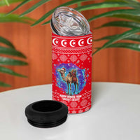 Tunisia Christmas 4 in 1 Can Cooler Tumbler with Desert Camel Crescent Snowflake Pattern and National Emblem - Wonder Print Shop