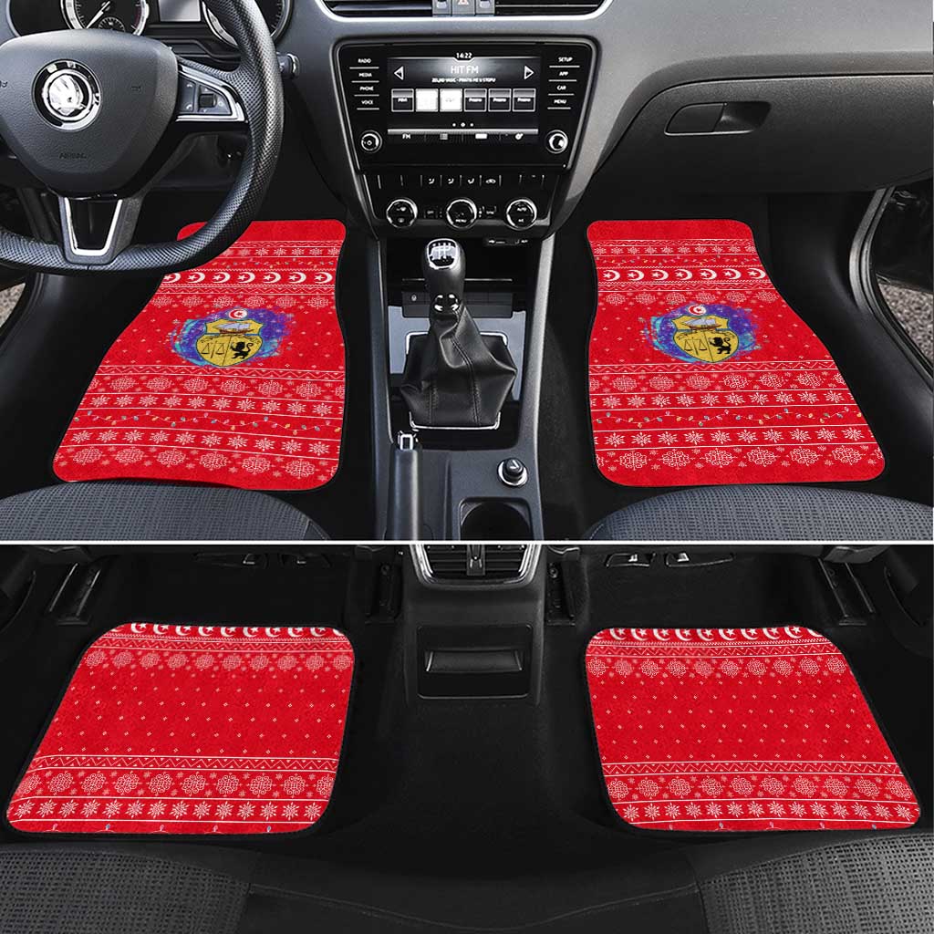 Tunisia Christmas Car Mats with Desert Camel Crescent Snowflake Pattern and National Emblem - Wonder Print Shop