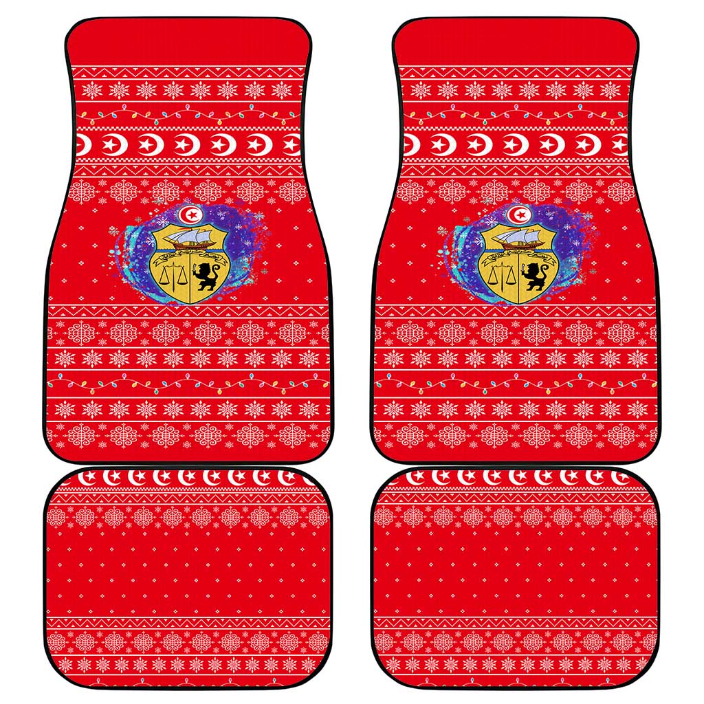 Tunisia Christmas Car Mats with Desert Camel Crescent Snowflake Pattern and National Emblem - Wonder Print Shop