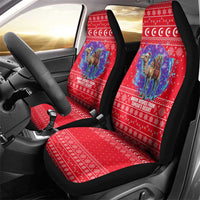 Tunisia Christmas Car Seat Cover with Desert Camel Crescent Snowflake Pattern and National Emblem - Wonder Print Shop