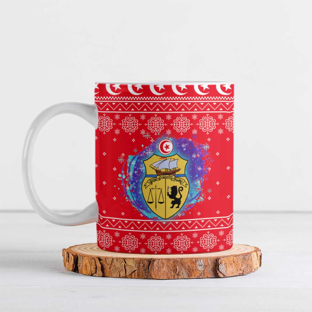 Tunisia Christmas Ceramic Mug with Desert Camel Crescent Snowflake Pattern and National Emblem - Wonder Print Shop