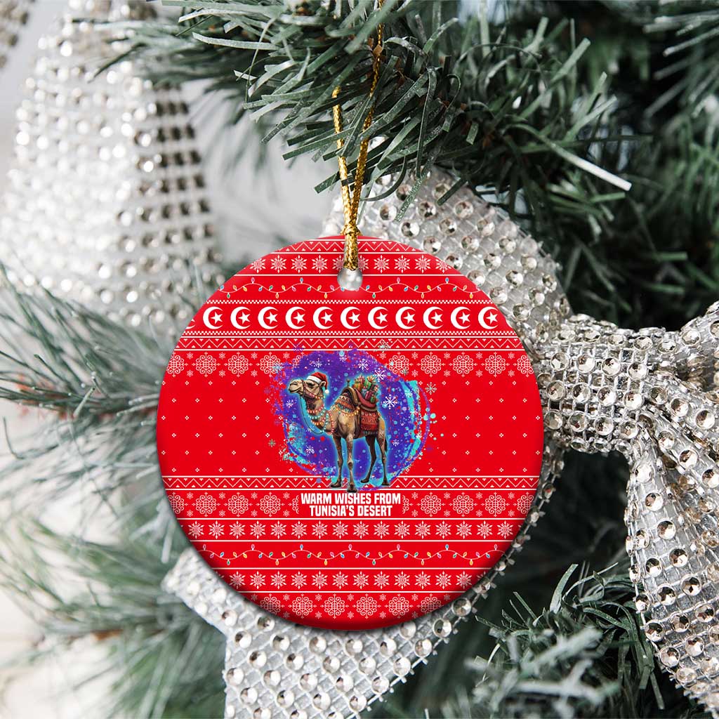 Tunisia Christmas Ceramic Ornament with Desert Camel Crescent Snowflake Pattern and National Emblem - Wonder Print Shop