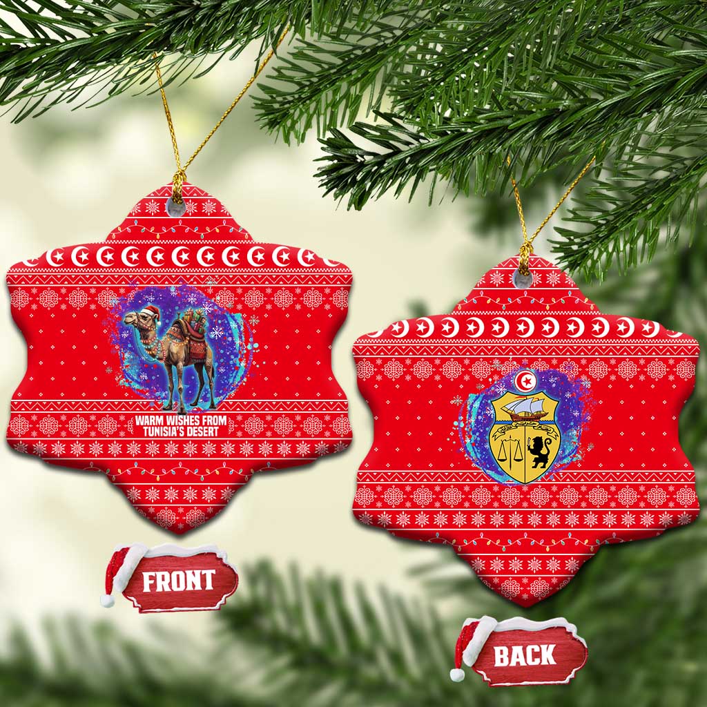 Tunisia Christmas Ceramic Ornament with Desert Camel Crescent Snowflake Pattern and National Emblem - Wonder Print Shop