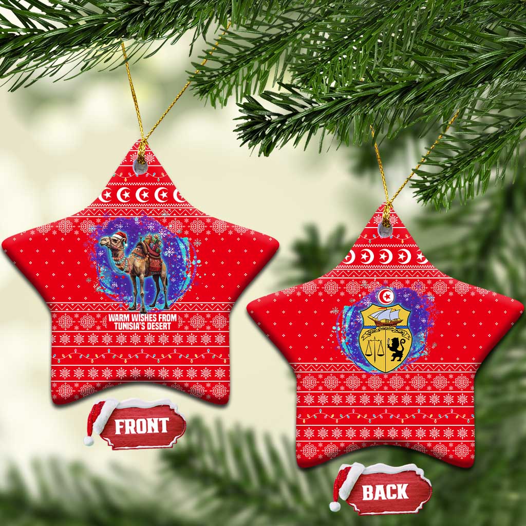 Tunisia Christmas Ceramic Ornament with Desert Camel Crescent Snowflake Pattern and National Emblem - Wonder Print Shop