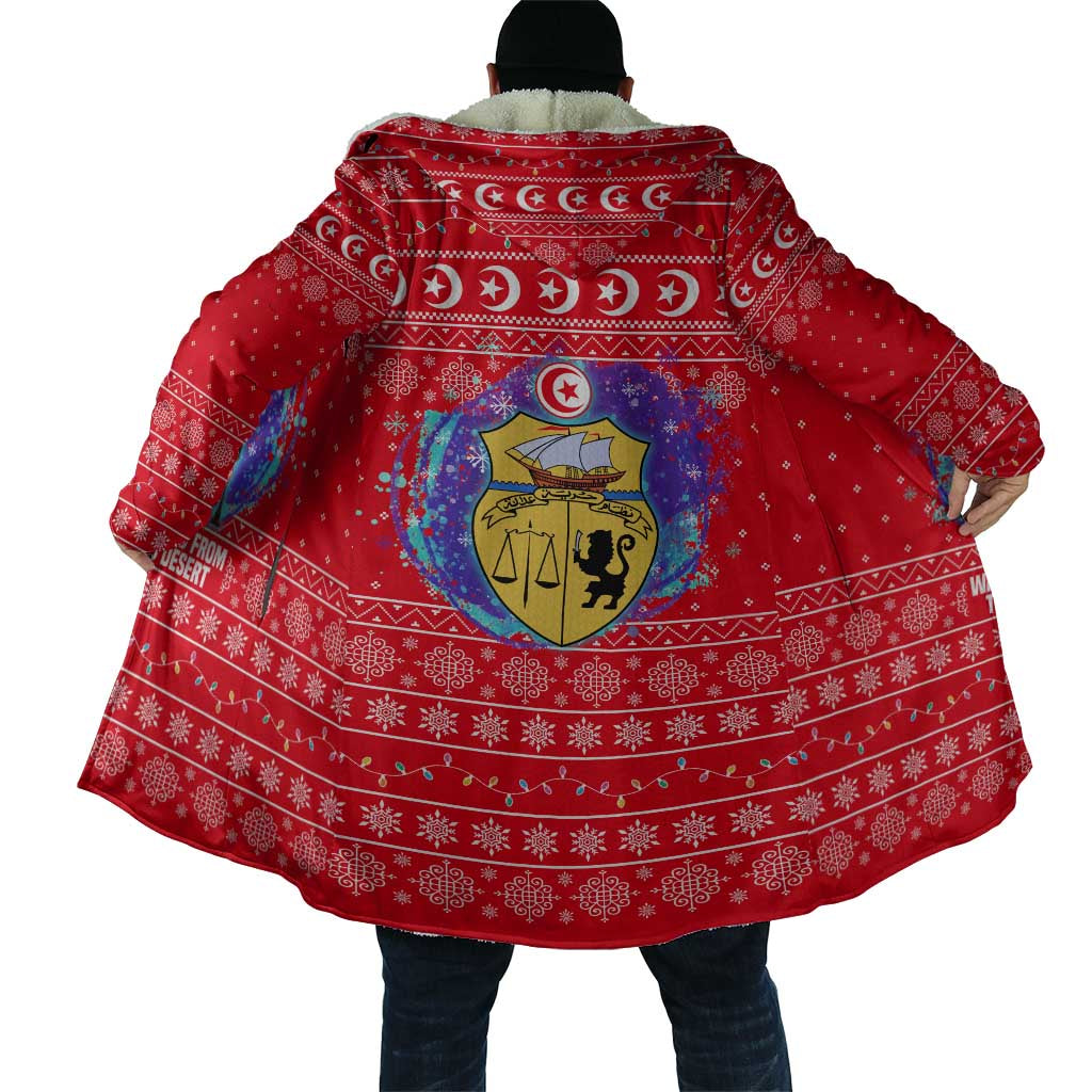 Tunisia Christmas Cloak with Desert Camel Crescent Snowflake Pattern and National Emblem - Wonder Print Shop