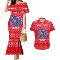 Tunisia Christmas Couples Matching Mermaid Dress and Hawaiian Shirt with Desert Camel Crescent Snowflake Pattern and National Emblem - Wonder Print Shop