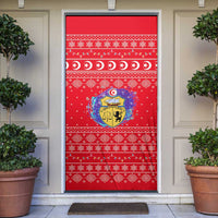 Tunisia Christmas Door Cover with Desert Camel Crescent Snowflake Pattern and National Emblem - Wonder Print Shop