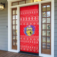 Tunisia Christmas Door Cover with Desert Camel Crescent Snowflake Pattern and National Emblem - Wonder Print Shop