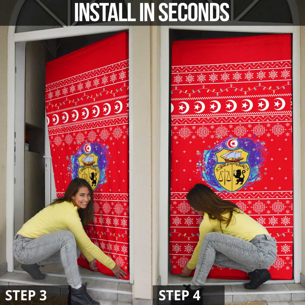 Tunisia Christmas Door Cover with Desert Camel Crescent Snowflake Pattern and National Emblem - Wonder Print Shop