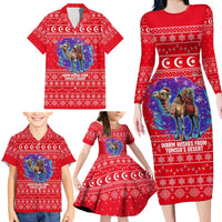 Tunisia Christmas Family Matching Long Sleeve Bodycon Dress and Hawaiian Shirt with Desert Camel Crescent Snowflake Pattern and National Emblem - Wonder Print Shop