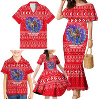 Tunisia Christmas Family Matching Mermaid Dress and Hawaiian Shirt with Desert Camel Crescent Snowflake Pattern and National Emblem - Wonder Print Shop