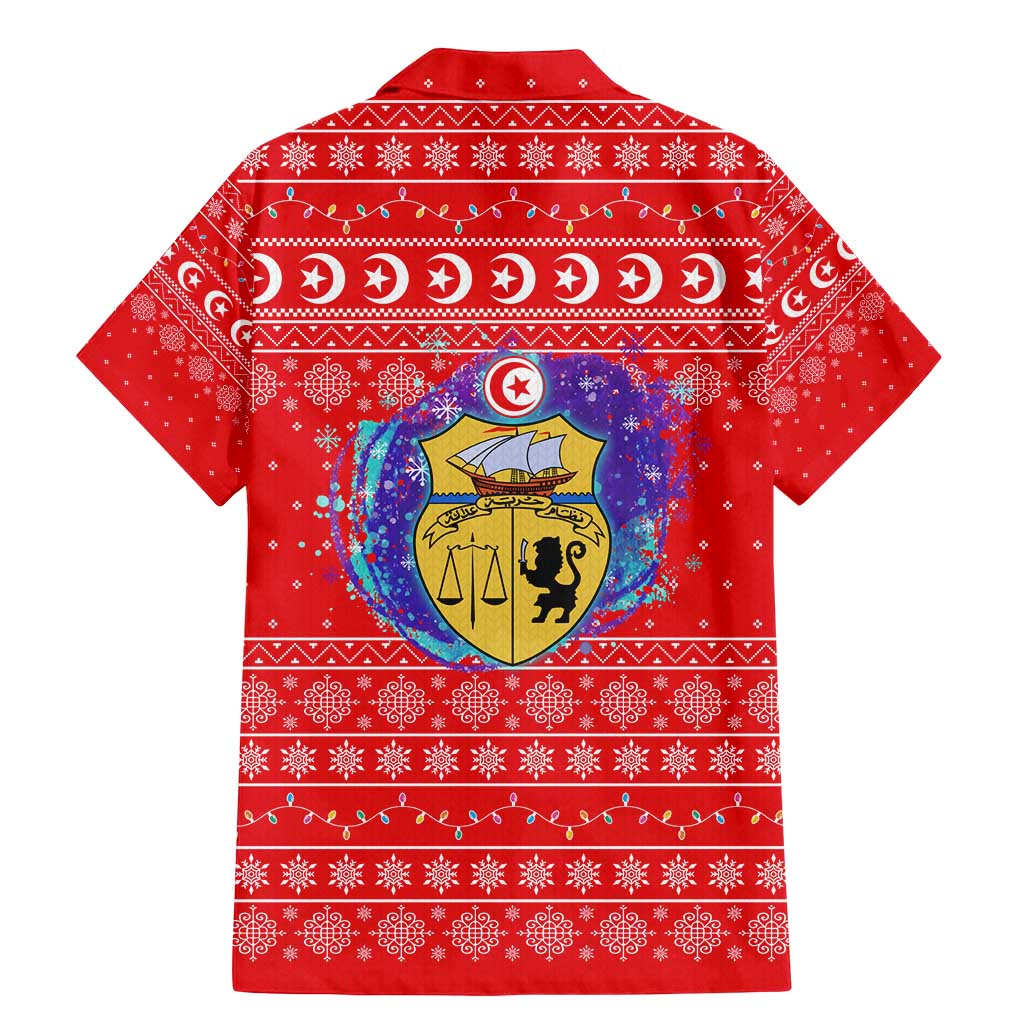 Tunisia Christmas Family Matching Mermaid Dress and Hawaiian Shirt with Desert Camel Crescent Snowflake Pattern and National Emblem - Wonder Print Shop