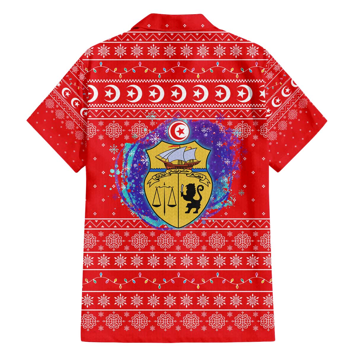 Tunisia Christmas Family Matching Off The Shoulder Long Sleeve Dress and Hawaiian Shirt with Desert Camel Crescent Snowflake Pattern and National Emblem - Wonder Print Shop
