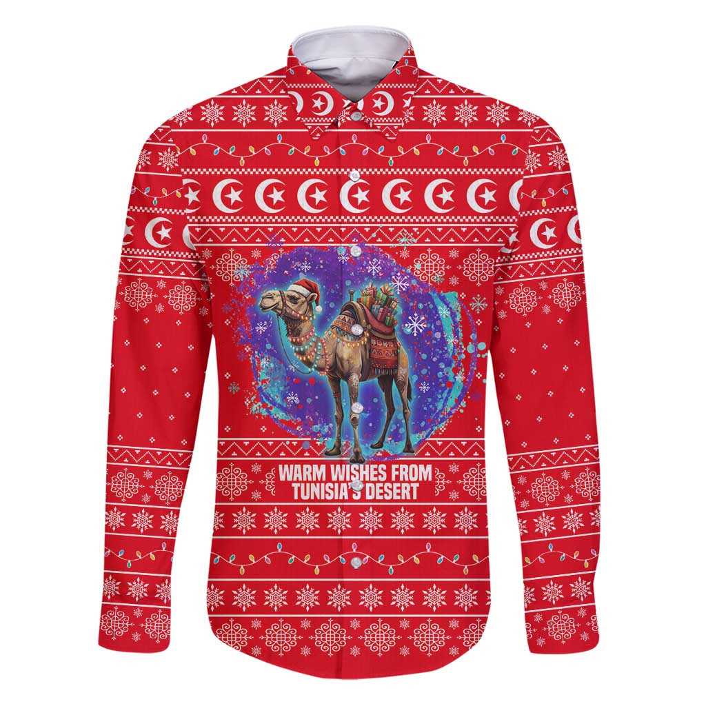 Tunisia Christmas Family Matching Puletasi and Hawaiian Shirt with Desert Camel Crescent Snowflake Pattern and National Emblem - Wonder Print Shop