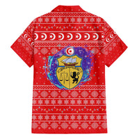 Tunisia Christmas Family Matching Short Sleeve Bodycon Dress and Hawaiian Shirt with Desert Camel Crescent Snowflake Pattern and National Emblem - Wonder Print Shop