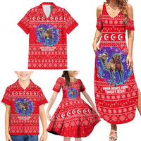 Tunisia Christmas Family Matching Summer Maxi Dress and Hawaiian Shirt with Desert Camel Crescent Snowflake Pattern and National Emblem - Wonder Print Shop