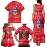 Tunisia Christmas Family Matching Tank Maxi Dress and Hawaiian Shirt with Desert Camel Crescent Snowflake Pattern and National Emblem - Wonder Print Shop