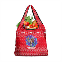 Tunisia Christmas Grocery Bag with Desert Camel Crescent Snowflake Pattern and National Emblem - Wonder Print Shop