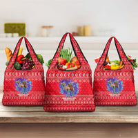 Tunisia Christmas Grocery Bag with Desert Camel Crescent Snowflake Pattern and National Emblem - Wonder Print Shop