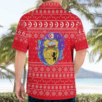 Tunisia Christmas Hawaiian Shirt with Desert Camel Crescent Snowflake Pattern and National Emblem - Wonder Print Shop