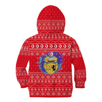 Tunisia Christmas Kid Hoodie with Desert Camel Crescent Snowflake Pattern and National Emblem - Wonder Print Shop